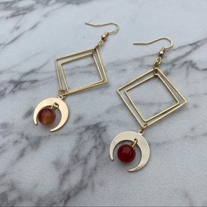 Hypoallergenic Crescent Carnelian Double Square Earrings